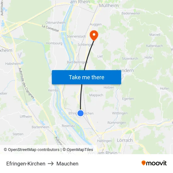 Efringen-Kirchen to Mauchen map