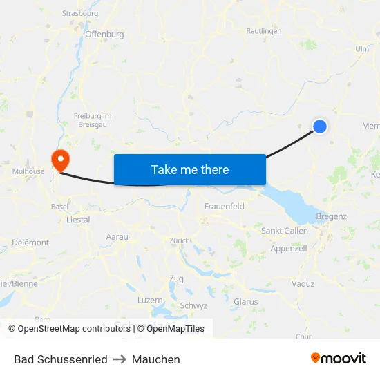 Bad Schussenried to Mauchen map