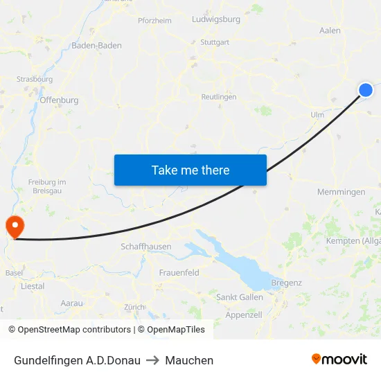 Gundelfingen A.D.Donau to Mauchen map