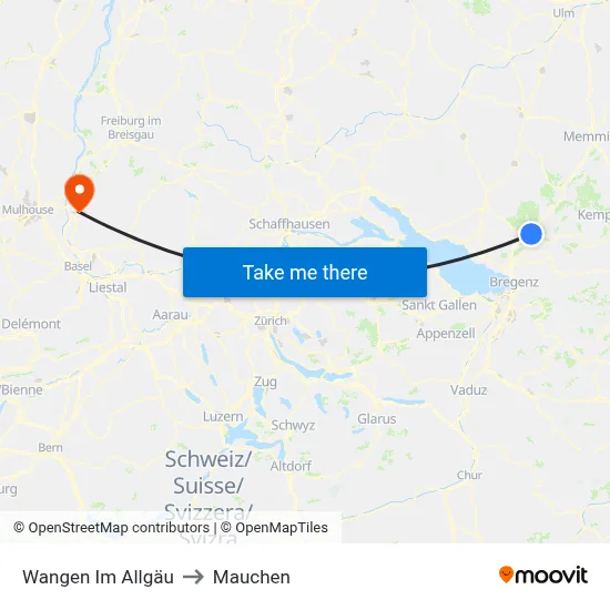 Wangen Im Allgäu to Mauchen map