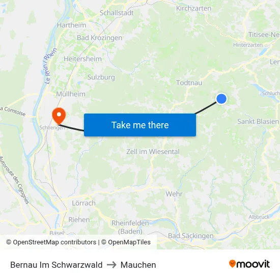 Bernau Im Schwarzwald to Mauchen map