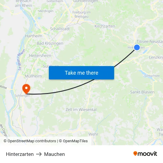 Hinterzarten to Mauchen map