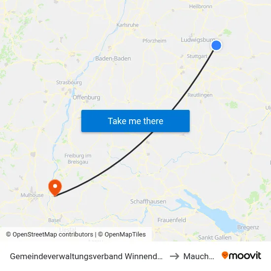 Gemeindeverwaltungsverband Winnenden to Mauchen map