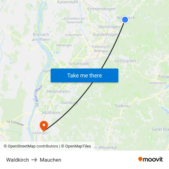Waldkirch to Mauchen map