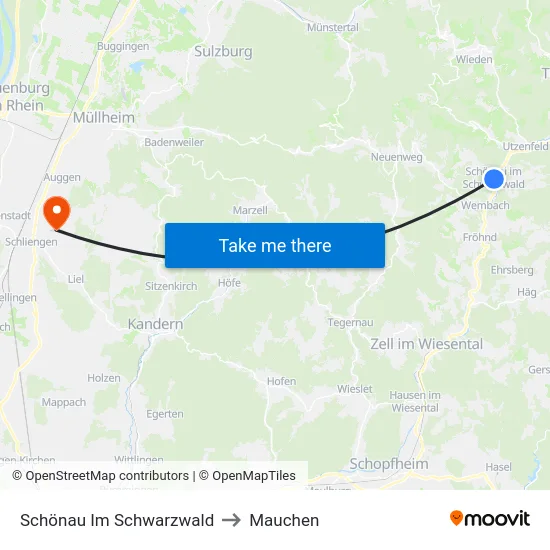 Schönau Im Schwarzwald to Mauchen map