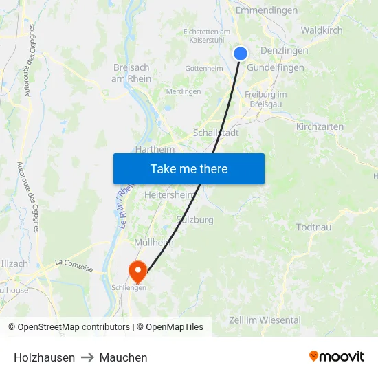 Holzhausen to Mauchen map