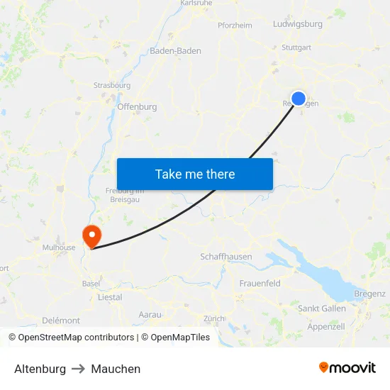 Altenburg to Mauchen map