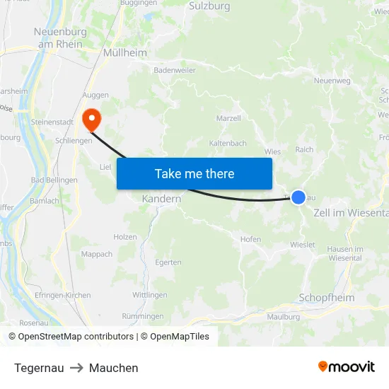 Tegernau to Mauchen map