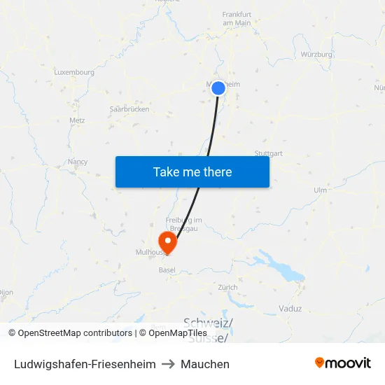 Ludwigshafen-Friesenheim to Mauchen map