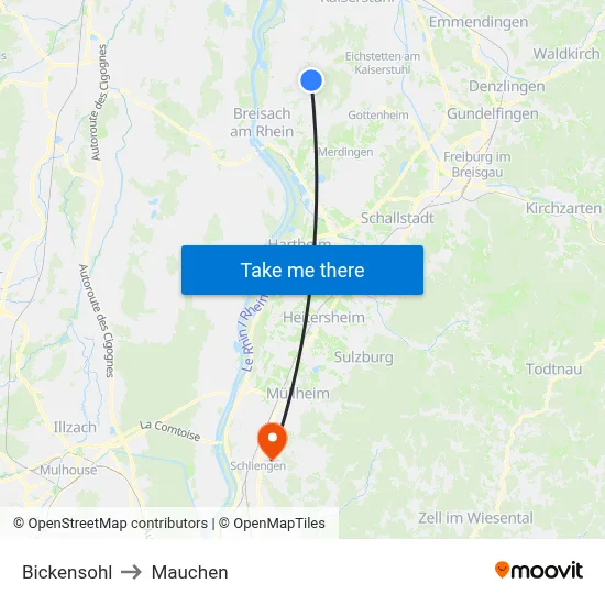 Bickensohl to Mauchen map