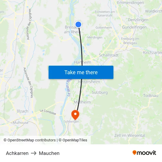 Achkarren to Mauchen map