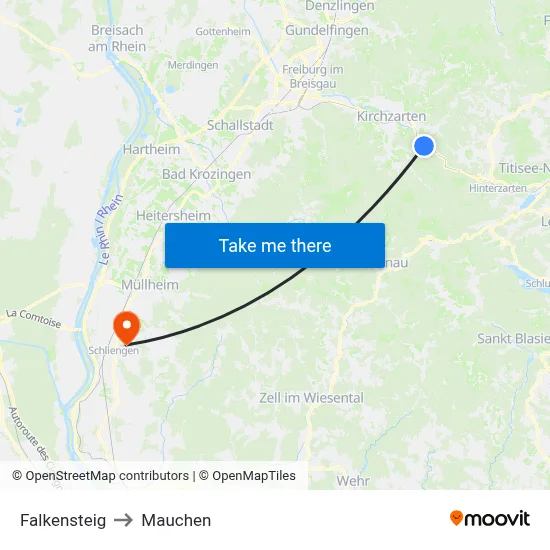 Falkensteig to Mauchen map