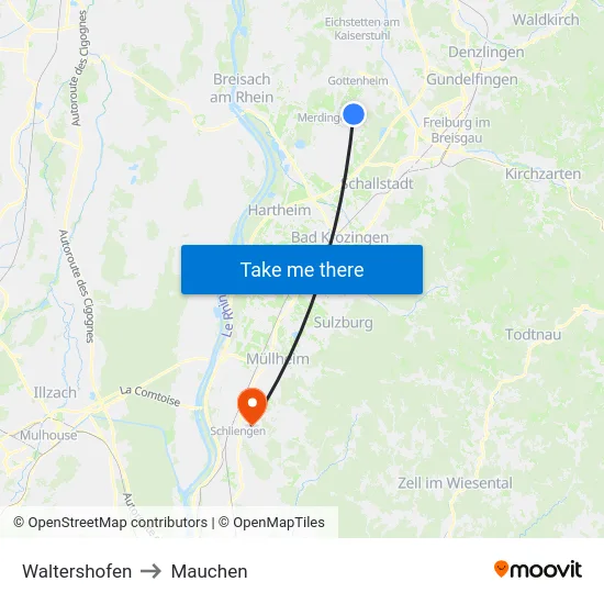 Waltershofen to Mauchen map
