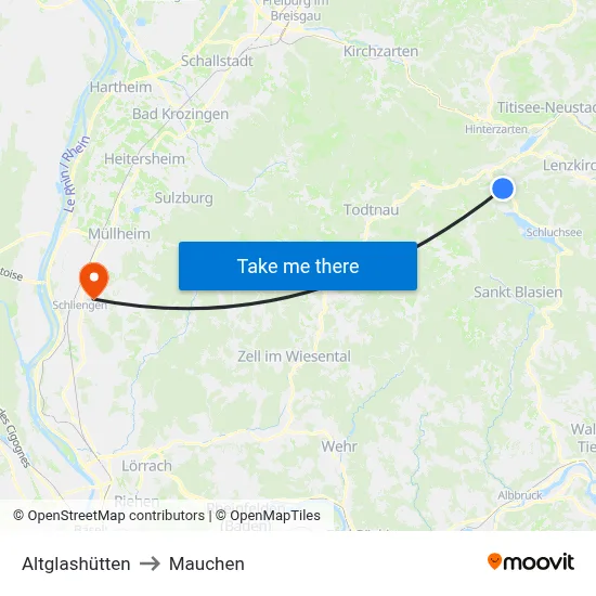 Altglashütten to Mauchen map