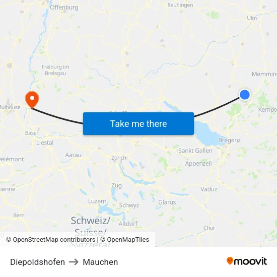 Diepoldshofen to Mauchen map