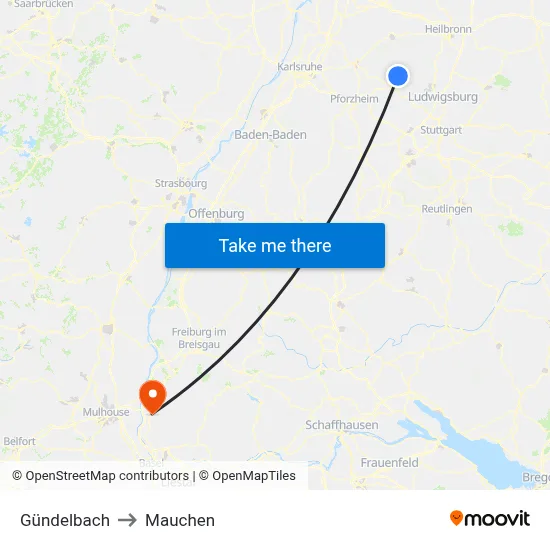 Gündelbach to Mauchen map
