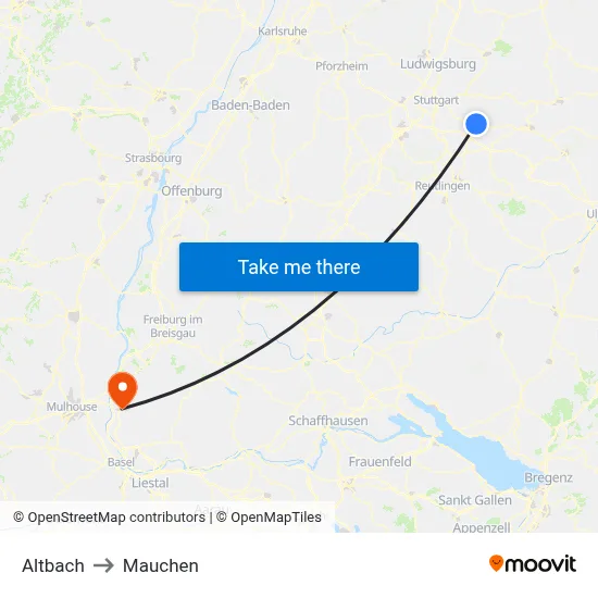 Altbach to Mauchen map