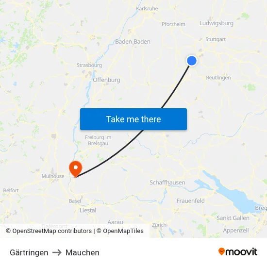 Gärtringen to Mauchen map