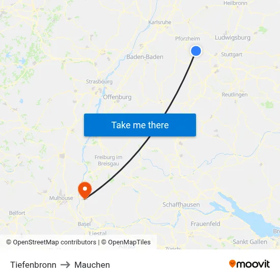 Tiefenbronn to Mauchen map