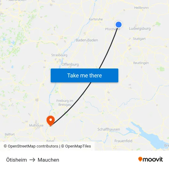 Ötisheim to Mauchen map