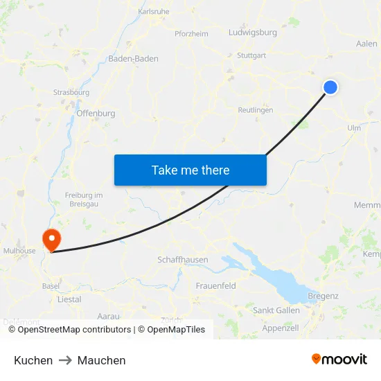 Kuchen to Mauchen map