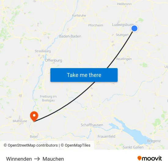 Winnenden to Mauchen map