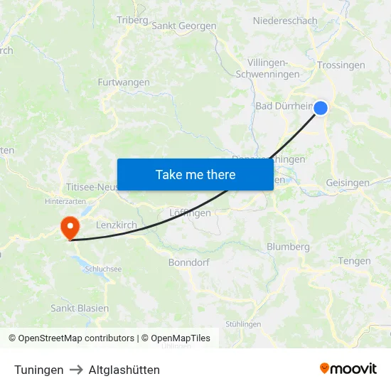 Tuningen to Altglashütten map