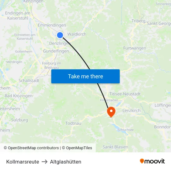 Kollmarsreute to Altglashütten map