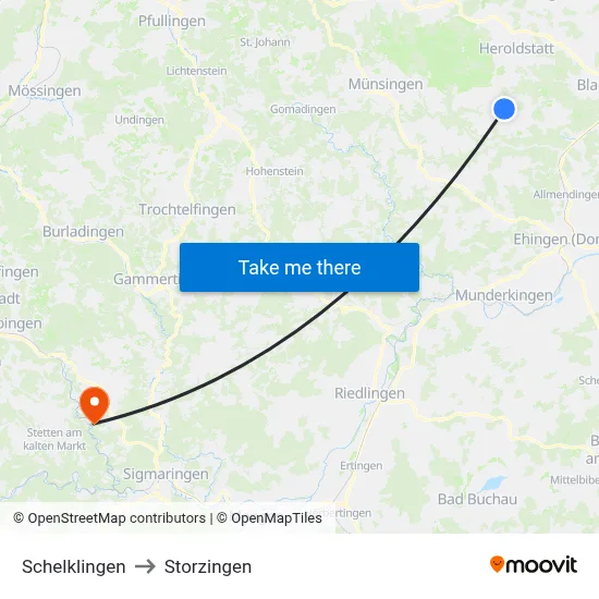 Schelklingen to Storzingen map