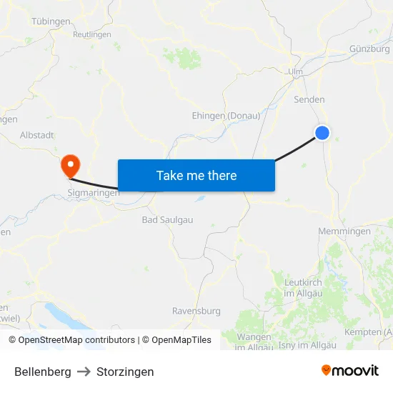 Bellenberg to Storzingen map