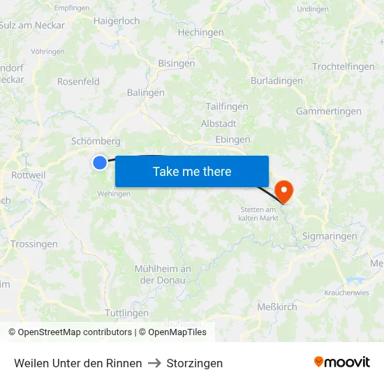 Weilen Unter den Rinnen to Storzingen map