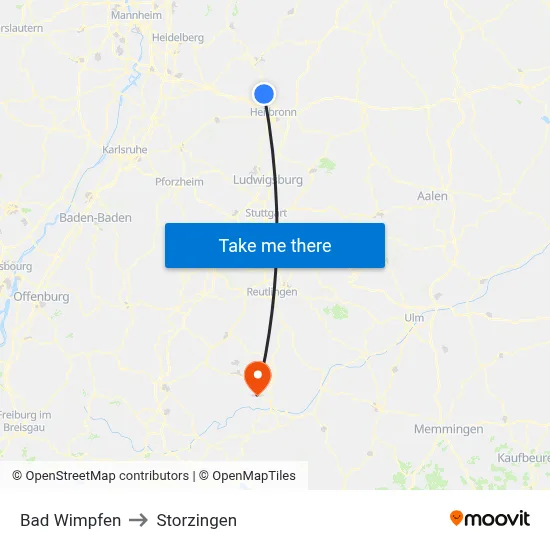 Bad Wimpfen to Storzingen map