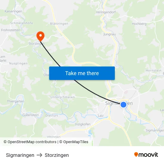Sigmaringen to Storzingen map
