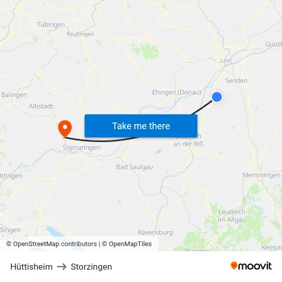 Hüttisheim to Storzingen map