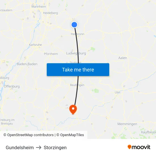 Gundelsheim to Storzingen map