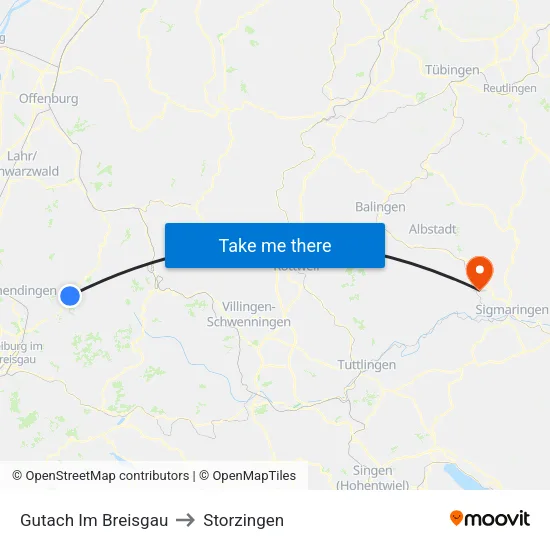 Gutach Im Breisgau to Storzingen map