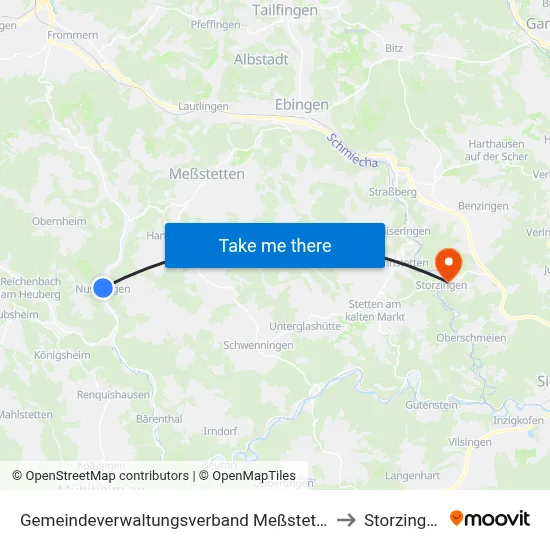 Gemeindeverwaltungsverband Meßstetten to Storzingen map