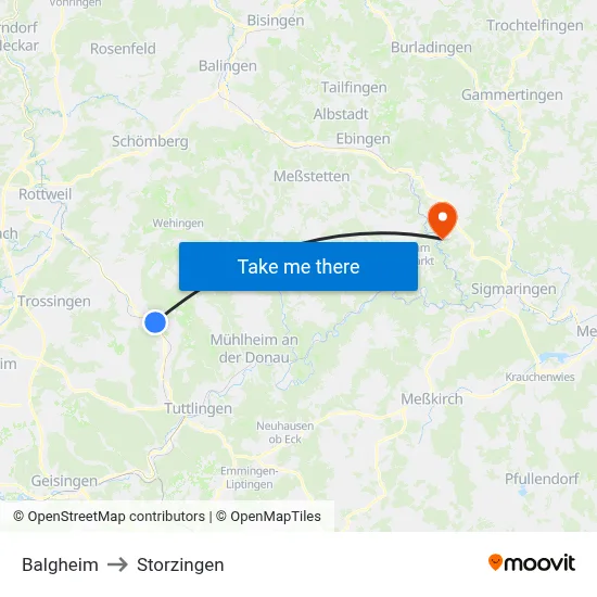 Balgheim to Storzingen map