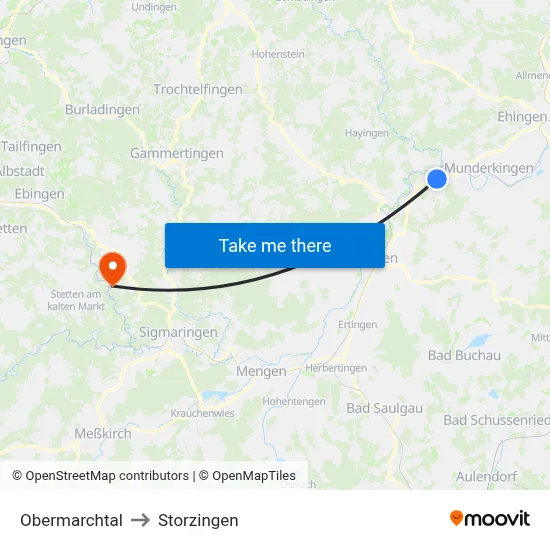 Obermarchtal to Storzingen map