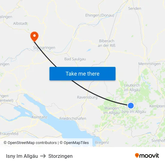 Isny Im Allgäu to Storzingen map