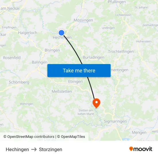Hechingen to Storzingen map