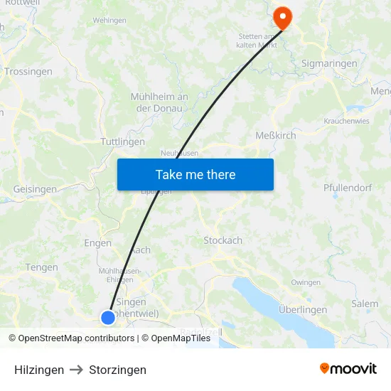 Hilzingen to Storzingen map