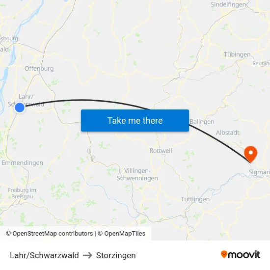 Lahr/Schwarzwald to Storzingen map