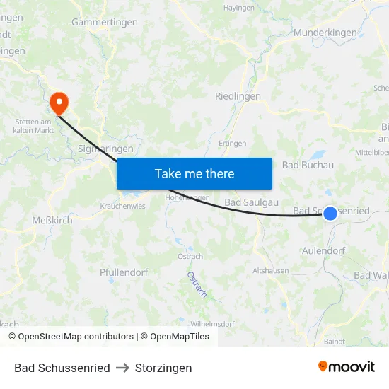 Bad Schussenried to Storzingen map