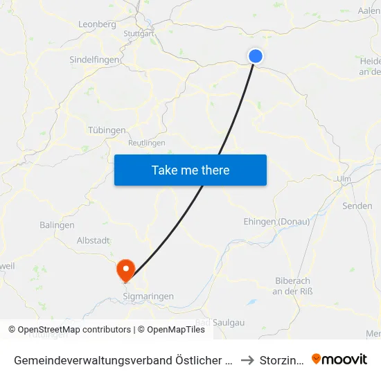 Gemeindeverwaltungsverband Östlicher Schurwald to Storzingen map