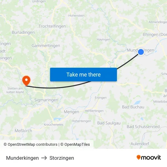 Munderkingen to Storzingen map