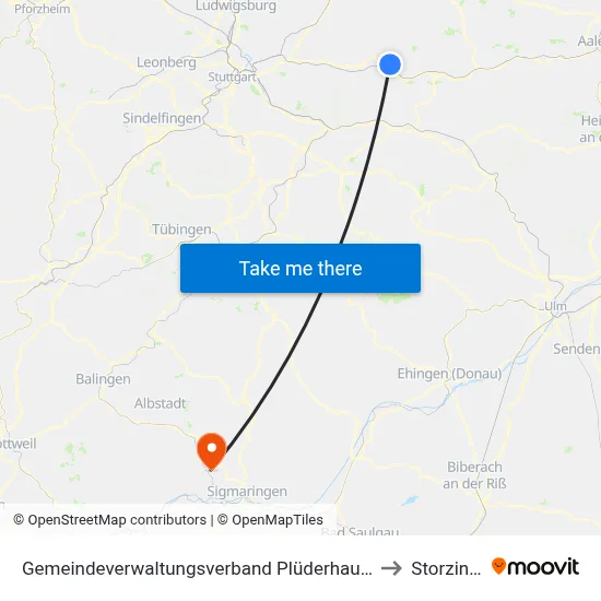 Gemeindeverwaltungsverband Plüderhausen-Urbach to Storzingen map
