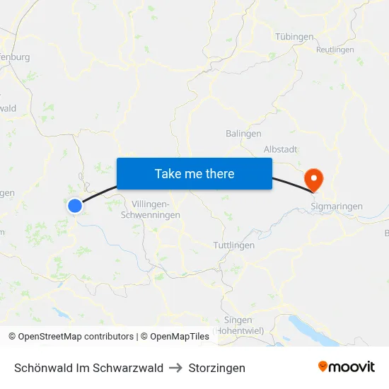 Schönwald Im Schwarzwald to Storzingen map
