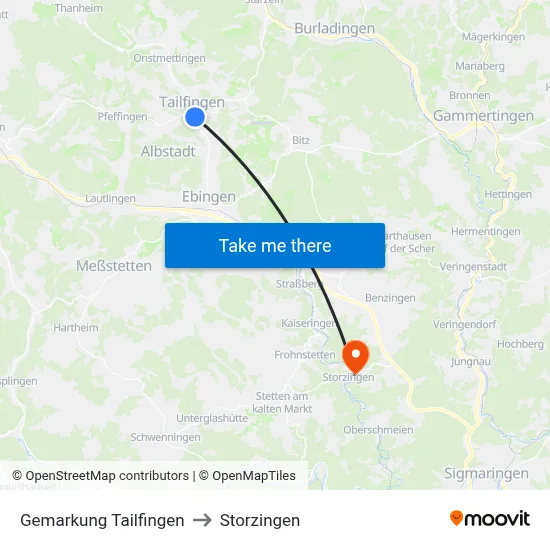 Gemarkung Tailfingen to Storzingen map