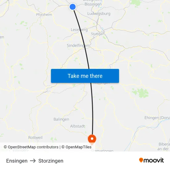 Ensingen to Storzingen map